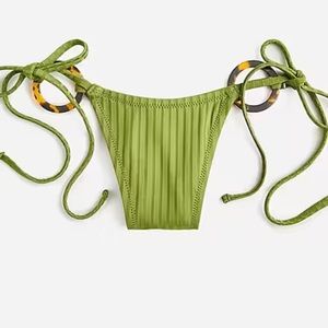 ⚓️J.Crew Wide-rib Curved-waist Cheeky String Bikini Bottom O-ring Canteen Green